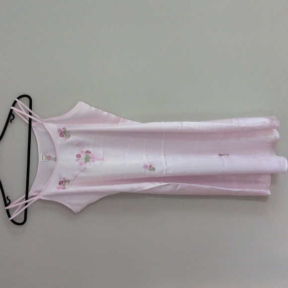 Vintage Other - Pink Satin Slip Dress with Floral Embroidery M - L